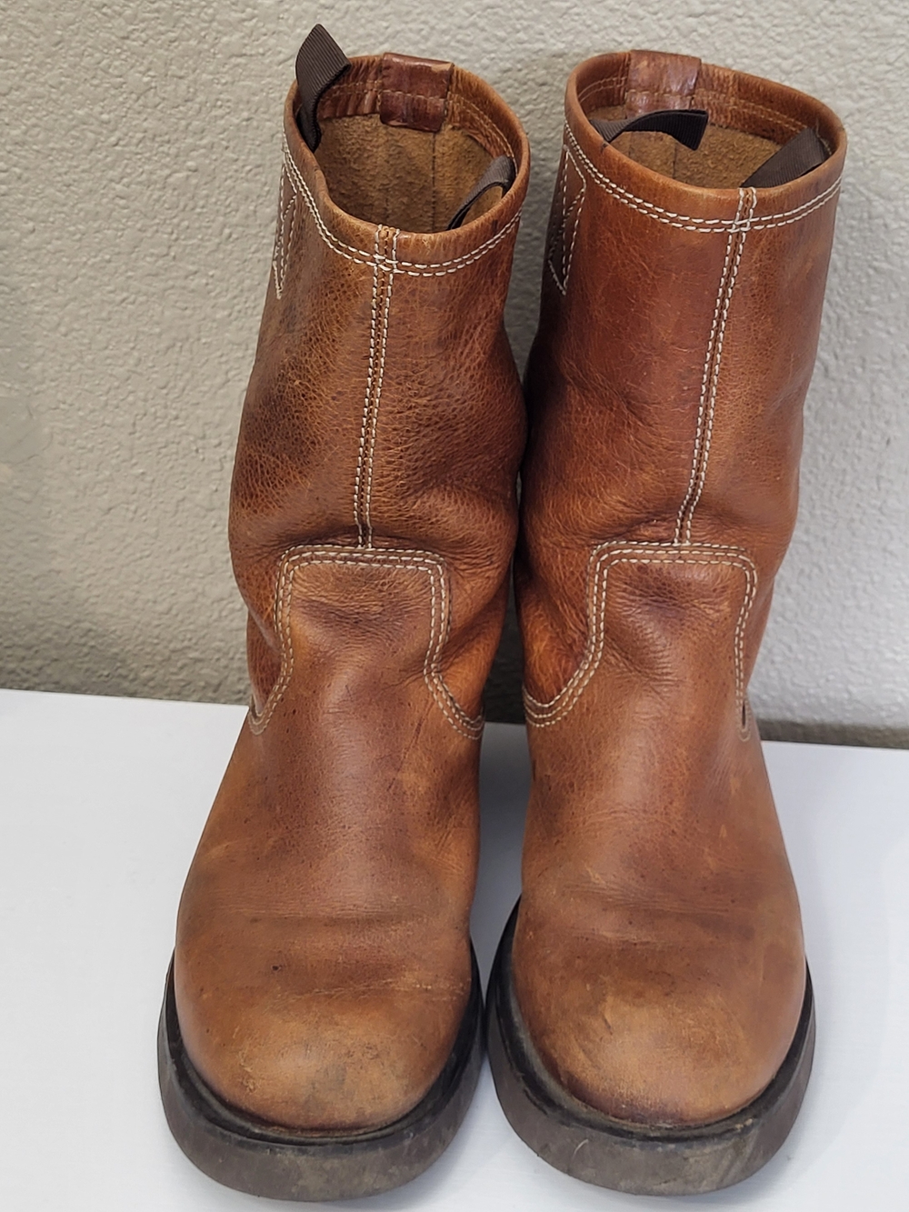 Soletech Womens Pull-On Roper Work Boots Tan Brown Leather  Sz 8